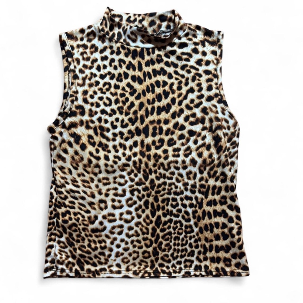 Leopard Print Mockneck Tank Top size S